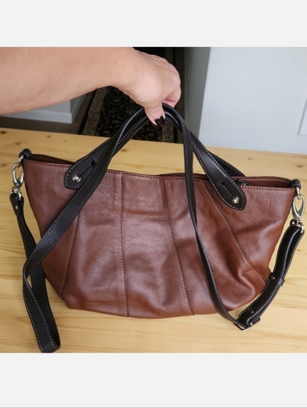 Gianni Conti Brown Italian Leather Convertible Crossbody Bag Hobo Satchel - Picture 8 of 17